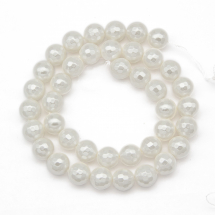 Koraliki Shell Pearl Okrągłe, Fasetowany, Białe, 10mm, otwór 0.8-1mm, około 41szt/40cm/sznur (13WB20810)