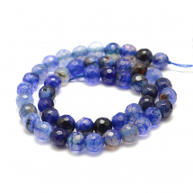 Koraliki Naturalny Agat Smocza Żyła Okrągły, Fasetowany, Niebieski, 8mm, Otwór 1mm, 45szt/34cm/sznur (13WB19297)