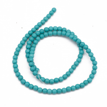 Koraliki Syntetyczny Turkus Okrągłe, Barwione, Ciemnocyjan, 4mm, Otwór 1mm, około 110szt/44cm/sznur (13WB11464)