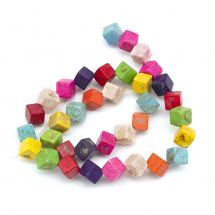 Намистини Синтетична Бірюза Кубики, Пофарбовані, Мікс, 12х12х8мм Отвір 1мм, близько 35шт/39см/нитка, (13WB11487)