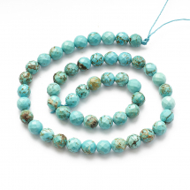 Намистини Натуральна Бірюза Круглі, Грані, Бірюзові, 8мм, Отвір 1мм, близько 49шт/39см/нитка, (13WB11926)