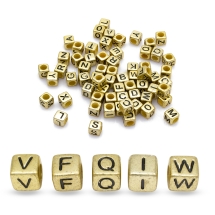 Koraliki Akrylowe Mix Liter, Powlekane Metalem, 26 liter, Kostki, Złoto, 6x6x6mm, 25g~130szt (5WB4423)