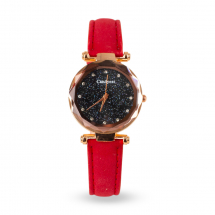 Годинники Жіночі зі Сплаву, Кварцові, Ремінець Кожзам, Червоний, 34мм, Довжина 218мм, (13WB16614)