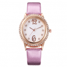 Годинники Жіночі зі Сплаву зі Стразами, Кварц, Ремінець з Кожзаму, Фіолетові, 33x37x10мм, (13WB23809)