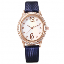Годинники Жіночі зі Сплаву зі Стразами, Кварц, Ремінець з Кожзаму, Сині, 33x37x10мм, (13WB23810)