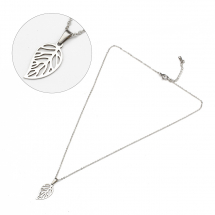 Намисто з Кулоном, Нержавіюча Сталь, Лист, Ланцюг 45см, Ширина 1.5мм, Кулон: 22.5х12x1мм, (13WB27725)