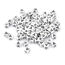 Koraliki Akrylowe Alfabet "A" Kostka Biały 6x6x6mm 130szt/25g (5WB4426)
