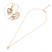 Намисто Ланцюжок з Кулоном Серце з Нержавіючої Сталі з Різнобарвними Фіанітами, Золото, 45.5см, (13WB22201)