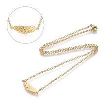 Намисто з Кулоном, Нержавіюча Сталь, Лист, Колір: Золото, Розмір: Ланцюг 43.5см, Кулон: 6x22x1мм, (13WB22217)