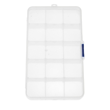 Контейнер для Бусин, Стаз, Фурнітури Пластиковий на 15 Знімних Відсіків Прямокутний, Безбарвний, 17.5x10.2x2.2см, (13WB23494)
