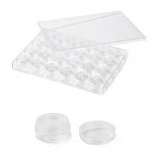 Контейнер з Баночками для Бісеру, Пластик, Безбарвний, Контейнер 24x16x2.7см, Баночка: 4x2см, Об'єм 10мл, 24шт/набір, (13WB23539)