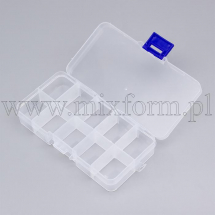 Контейнер для Бісера і Намистин, Пластик, Прямокутні, 10 Відсіків (знімних), Безбарвний, 13x7х2.3см, (13WB23540)