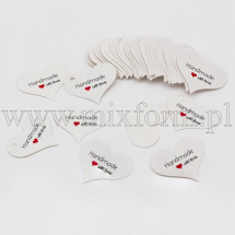 Zawieszki Etykiety Papierowe do Prezentów, Serce "Handmade with love", Biały, 32x39mm, 100szt (13WB23609)