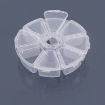 Контейнер для Бісера і Намистин, Пластик, Круглий, на 8 відсіків, Безбарвний, 10.5x10.5x2.8см, (13WB11663)