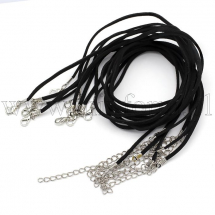 Baza do Naszyjnika z Zamszu, Żelazne Zapięcia Lobster i Łańcuchy, Czarny, 45x0.25x0.2cm, 10szt (5WB5661)