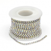 Стразовий Ланцюг Декоративний, Срібло/Кришталь АВ, 2.6мм, близько 9м/котушка, (13WB20933)