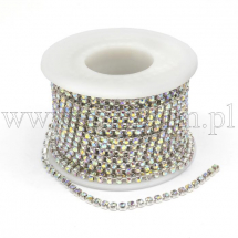 Стразовий Ланцюг Декоративний , Срібло/Кришталь АВ, 2.3мм, 9м/катушка (13WB20935)
