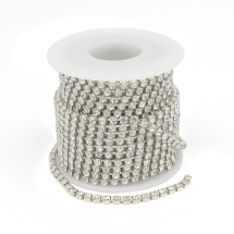 Taśma Łańcuszek Ozdobny z Cyrkoniami, Srebrny/Kryształ, 4mm, około 9m/szpula (13WB20953)