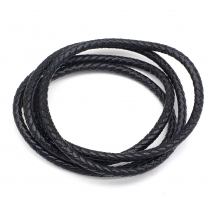 Sznurek Skóra Naturalna Pleciony do Robienia Bransoletek i Biżuterii, Czarny, 5mm, 1m (13WB18225)