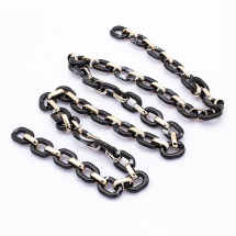 Łańcuszek Akrylowy, Imitacja Kamienia, Ręcznie Robiony, Kolor: Czarny, 23.5x17.5x4.5mm, 1m/nić, (13WB23697)