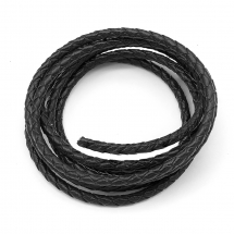 Sznurek Wołowa Skóra Naturalna, Pleciony do Robienia Bransoletek i Biżuterii, Okrągły, Czarny, 3mm, 1m (13WB27197)