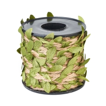 Dekoracyjny Sznurek Jutowy, Kraft z liśćmi, Żółty-Zielona, 6x1mm, 10m/szpula (13WB27670)
