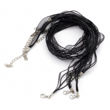 Baza do Naszyjnika do Rękodzieła i Biżuterii, 2 Woskowane Sznury i Organza i Łańcuszek, Czarny, 45cm, 5szt (13WB28581)