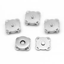 Zapięcie Magnetyczne do Torebki lub Portfela, Żelazo, Kolor: Platynowy, 15x15x6.5mm, Otwór 2x1mm, 4szt (13WB21481)
