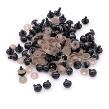 Oczy Bezpieczne z Gwintom i Zaciska do Zabawek, Plastikowe, Okrągły, Czarny, 10mm, 50par (13WB23906)