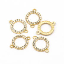 Łącznik Okrągły Stop z Cyrkoniami, Jasny Złoty, 23x17x2.5mm, Otwór 1mm, 5szt (13WB16479)