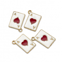 Кулони Підвіски Карта "Туз черв'яків" зі Сплаву з Емаллю, Червоний, 19x14х1.2мм, Отвір 1.7мм, (13WB20663)