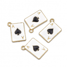 Zawieszki Wisiorek Karta "As Pik" Stop z Emalią, Czarny, 19x14x1.2mm, Otwór 1.7mm, 4 szt (13WB20664)