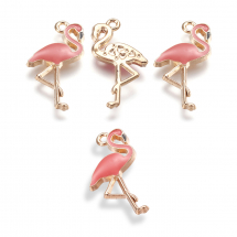 Підвіска Кулон Фламінго з Пурпурною Емаллю, Світле Золото, 26x14x2.5мм, Отвір 1мм, (13WB20666)