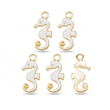 Zawieszka Wisiorek Konik Morski, Stop, Emaliowany, Biały, 22.5x10x2mm, Otwór 2mm, 5szt (13WB14631)