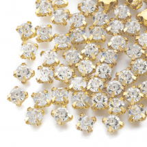Dżety do Przyszycia, Szklane, Baza Mosiądz, Kryształ, 5x4mm, około 145szt/20g (13WB25561)