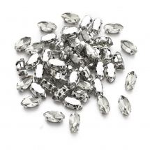 Dżety do Przyszycia w Koszyczku, Szkło i Mosiądz, Bezbarwny, 10x5mm, otwor 0.8~1mm, 50szt (13WB25562)