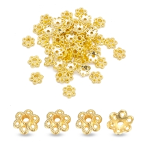 Шапочки для Намистин Квітка 6 Пелюсток, Сплав, Стиль Тибету, Золото, 6х2мм, Отвір 1мм, (13WB11112)