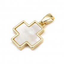 Кулон Натуральний Річковий Перламутр, Хрест, Фурнітура латунь, Покриття Золото 18К, Білий, Розмір: 15х13х2.5мм, Отвір 2х4мм, (13WB26166)