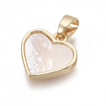 Кулон Підвіска Натуральний Річковий Перламутр Серце, Фурнітура Латунь, Позолота 18К, Білий, 12х11.5х3мм, Відповідь 2х4мм, (13WB26167)