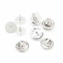Основа для Значка або Брошки, з Платформою та Застібкою Цанга-Метелик, Срібло, Діаметр Платформи 8мм, Застібки 11.5мм, Отвір 1.2мм, Пін 1мм, (13WB26250)