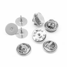 Основа для Значка, Брошки з Платформою та Застібкою Цанга-Метелик, Платина, Платформа 8мм, Застібки 11.5мм, Отвір 1.2мм, Пін 1мм, (13WB26252)