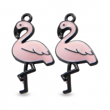 Zawieszka Wisiorek Flamingo Akrylowy z Różową Emalią, 29.5x16x3mm, Otwór 2mm, 2szt (13WB14079)