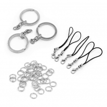 Набір зі З'єднувальних Кілечок, Шнурів та Кільців для Ключів, Фурнітура для Брелок Залізні, Платина, (14WB7196)