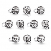 Бейл в Тибетському Стилі, Біжутерний сплав, Рондель, Античне Срібло, 11х6х7мм, Отвір 3мм і 4мм, (3WB2309)