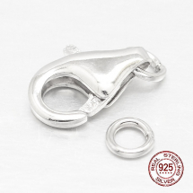 Srebro 925, Zapięcie Karabińczyk-Lobster z Kółkami, do Rękodzieła i Biżuterii, 10x7x3mm, 1szt (13WB21529)