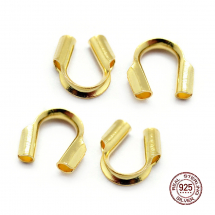 Срібло 925 Затискач Протектор для Дрота та Тросика, Позолота 18К, 4.5х4х1мм, Відповідь 0.6мм, (13WB21203)