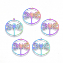 Кулон Підвіска Філігрань Бабка Кругла Плоска Нержавіюча Сталь, Мультицвет, 27x24.5x0.3мм, Отвір 1.2мм, (13WB23013)