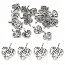 Wisiorek Zawieszka Serce ze Stopu Metali, Antyczne Srebro, 18x15x2mm, Otwór 2x4mm, 20 szt (13WB21047)