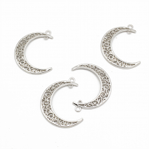 Łącznik Stop Metalu, Styl Tybetański, Półksiężyc, Kolor: Platynowy, 37x8x2mm, Otwór 1-3mm, 4szt (2WB28283)