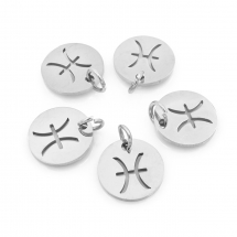 Підвіска, 304 Нержавіюча Сталь, Кругла Плоска, Знак Сузір'я/Зодіаку Риби, Колір: Нержавіюча Сталь, Розмір: 12х1мм, Отвір 3мм, (13WB23759)